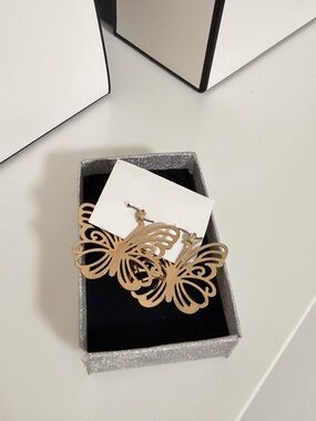 Gold Butterfly Cutout Dangle Earrings